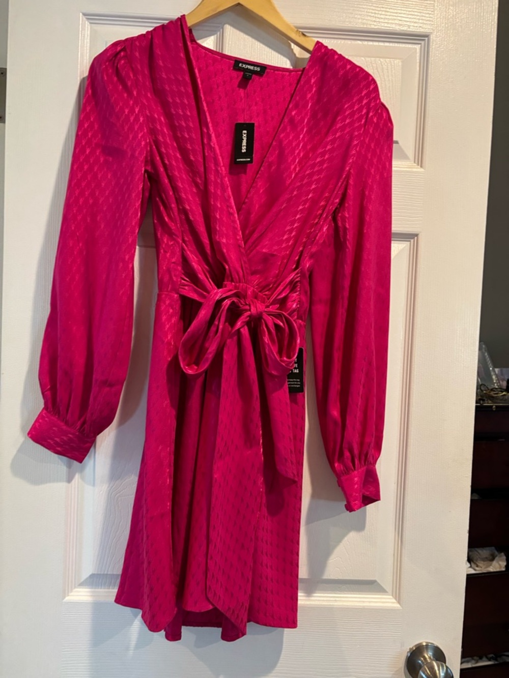 Express Hot Pink faux Wrap Dress with Tie Waist